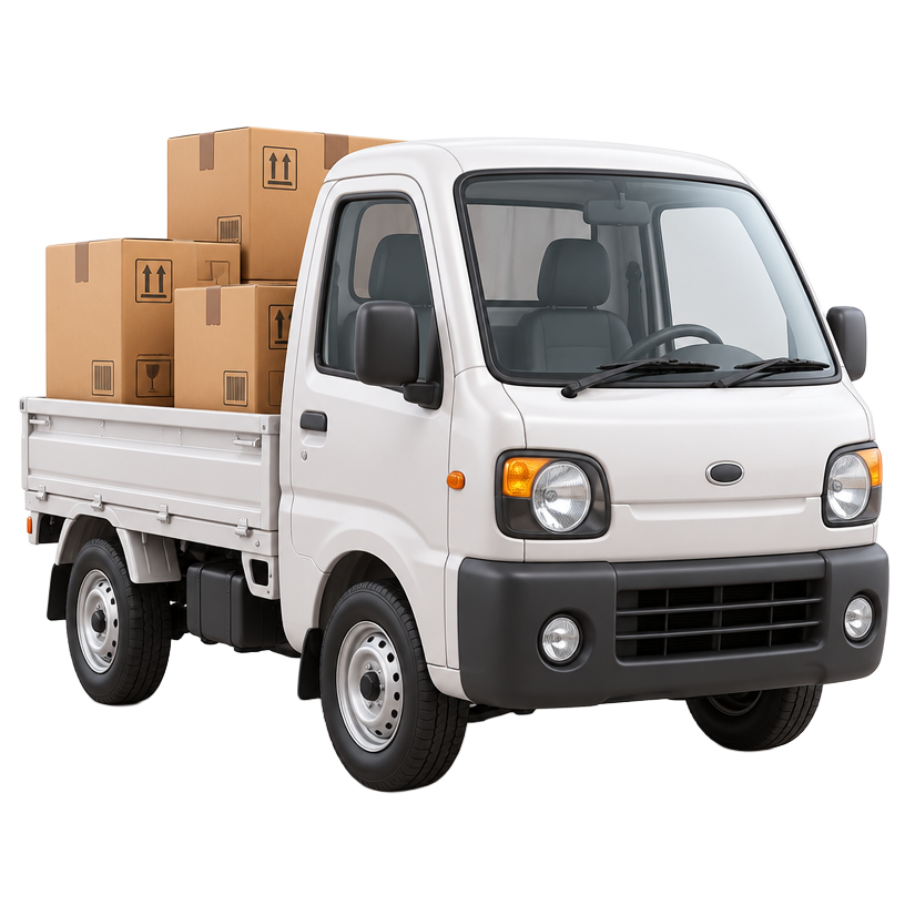 3D illustration of a white mini truck loaded with parcel boxes